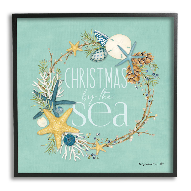 Couronne de Noël encadrée sur bois par Stephanie Workman, Marrott, H 12 po x l 12 po x P 1,5 po, Giclée encadrée noir minuit