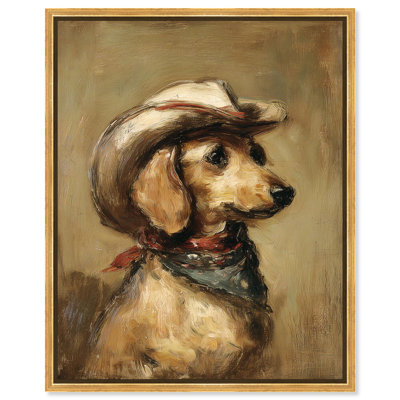 «Cowboy Dachshund I», impression murale sur toile par Art Remedy, cadre doré, 36 x 45