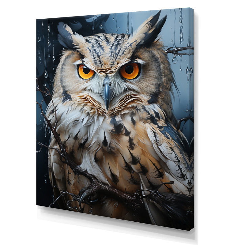 «Grey Owl Nights Watch I», art mural hibou, Toile tendue, H 44 po x l 34 po x P 1,5 po