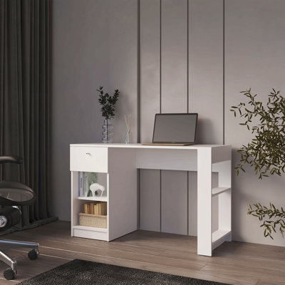Bureau d'ordinateur avec tiroir et rangement ouvert