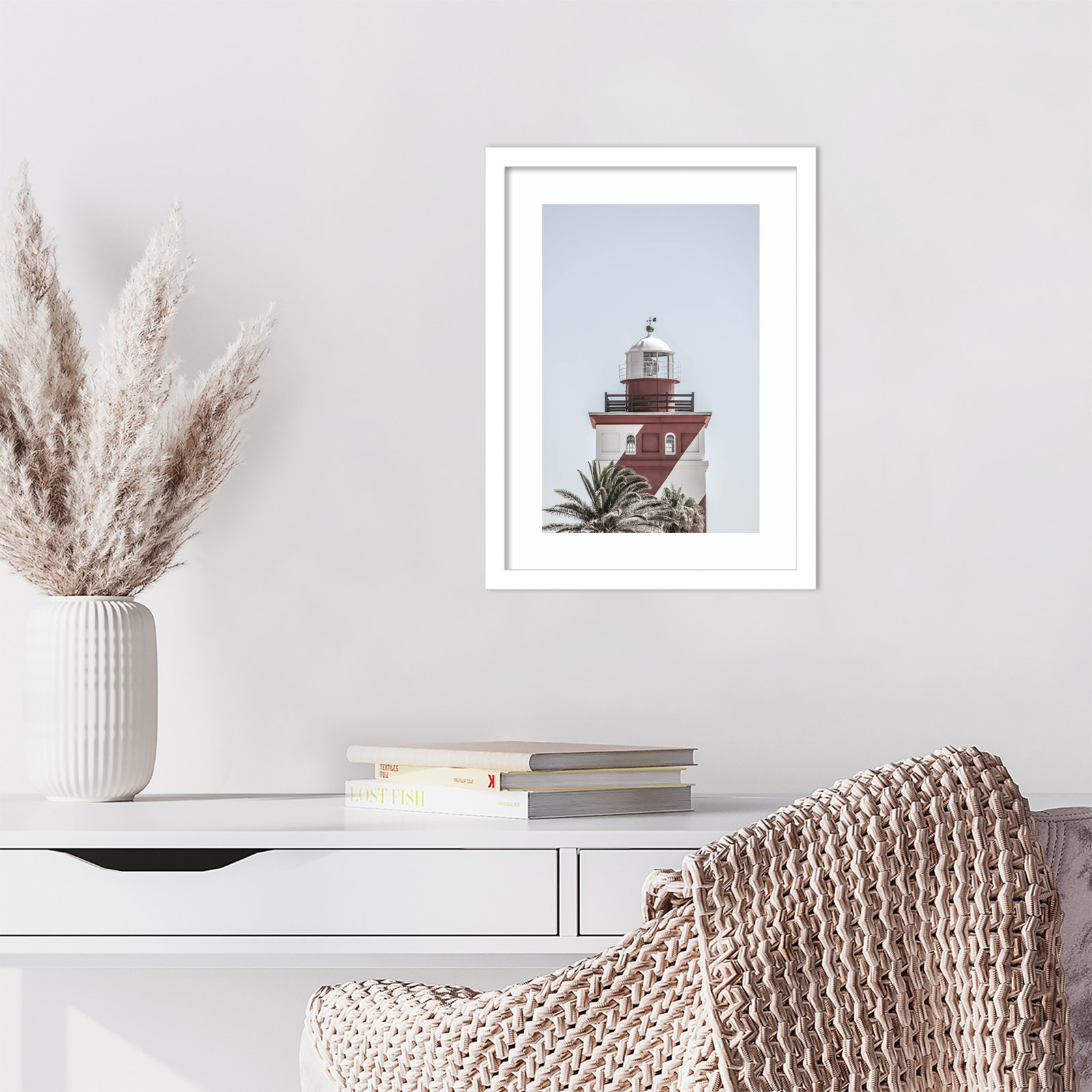 Daisey "Green Point Lighthouse" Print, White , 17" H x 13" W