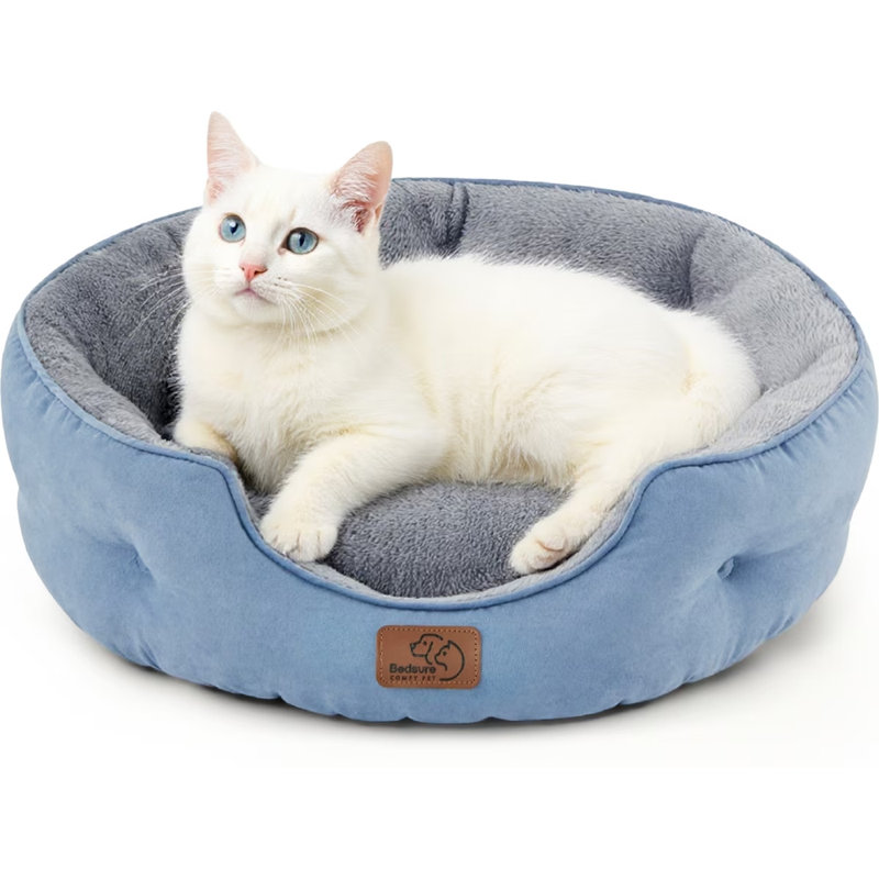Lit pour chien et chat rond pour petits animaux de compagnie, nid lavable en peluche avec base antidérapante, intérieur