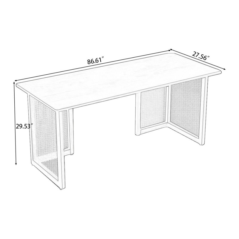 Burlywood Rectangular Solid Wood Writing desk, 29.53" H x 86.61" W x 27.56" D