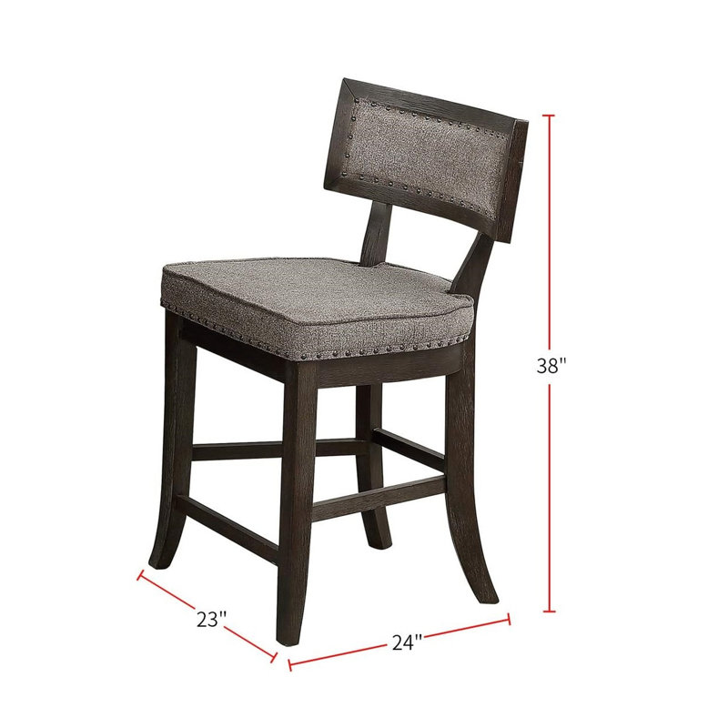 Chaise de salle à manger à hauteur de comptoir 2 pièces, bois massif et placages, ton, chaises de siège en tissu de 2 et placage, finition rustique, sièges coussins, style moderne