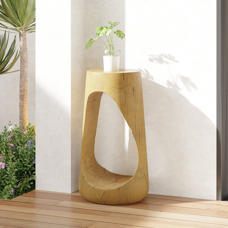 Table d'appoint d'extérieur moderne à centre creux avec finition grain de bois et capacité de poids élevée