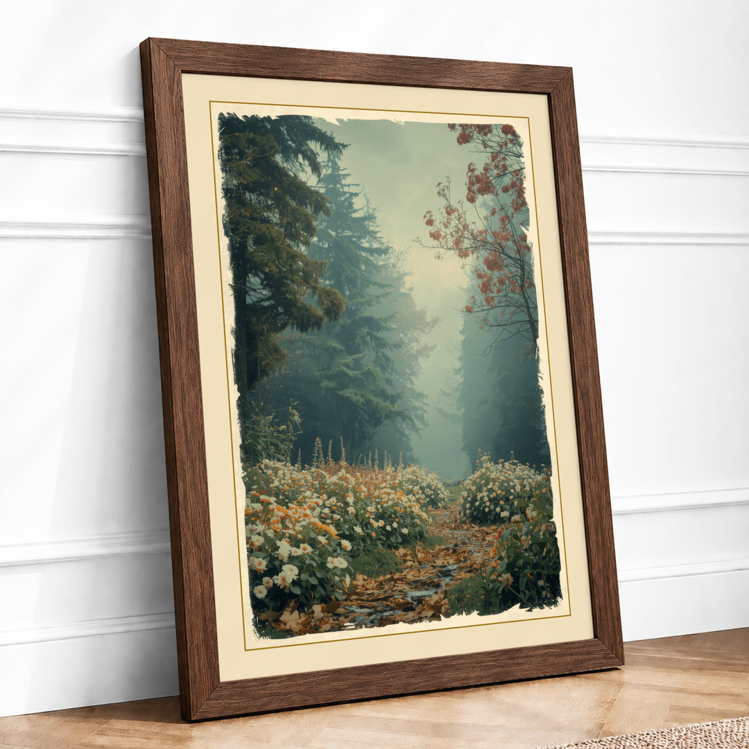 Misty Forest Path Vintage - Framed Print