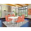 Ensemble de table de salle à manger 5 pièces moderne comprenant une table rectangulaire en bois et 4 chaises rembourrées en similicuir flamant rose, lin blanc-88061769-88061767-13053064