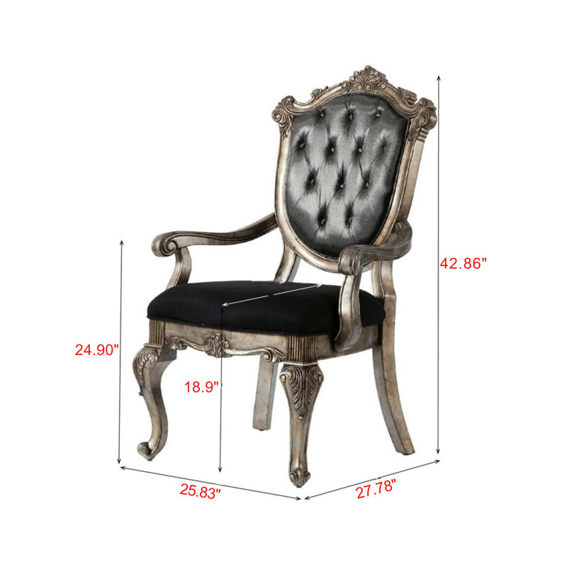 Farsiris Arm Chair (2 Pieces), Silver Grey Silk-Like Fabric & Antique Platinum Finish
