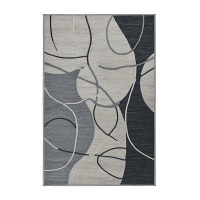 Tapis abstrait gris lavable à la machine
