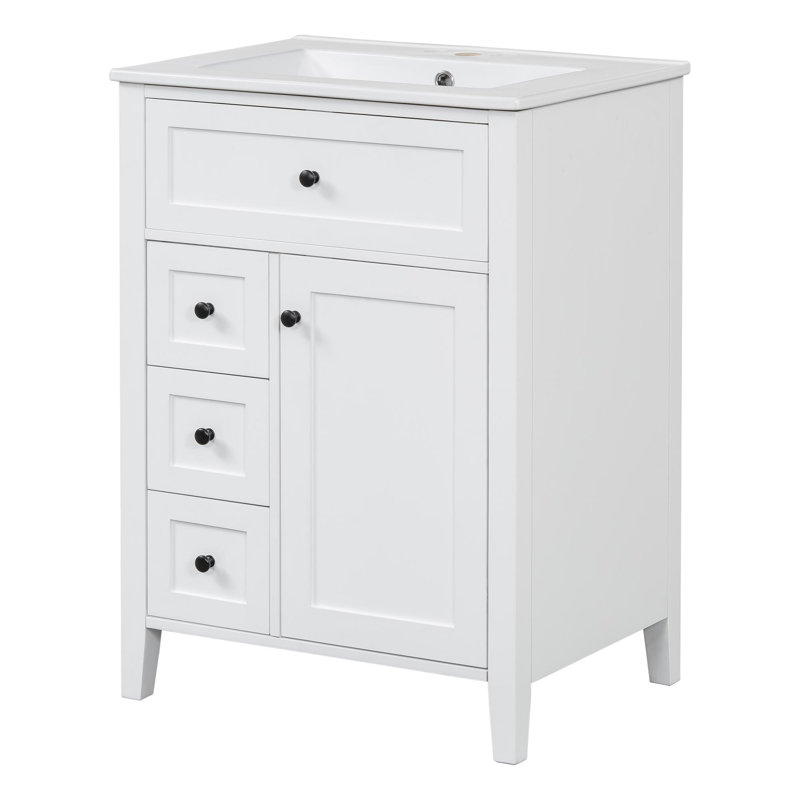Meuble-lavabo simple 24 po avec lavabo, Noir, Blanc