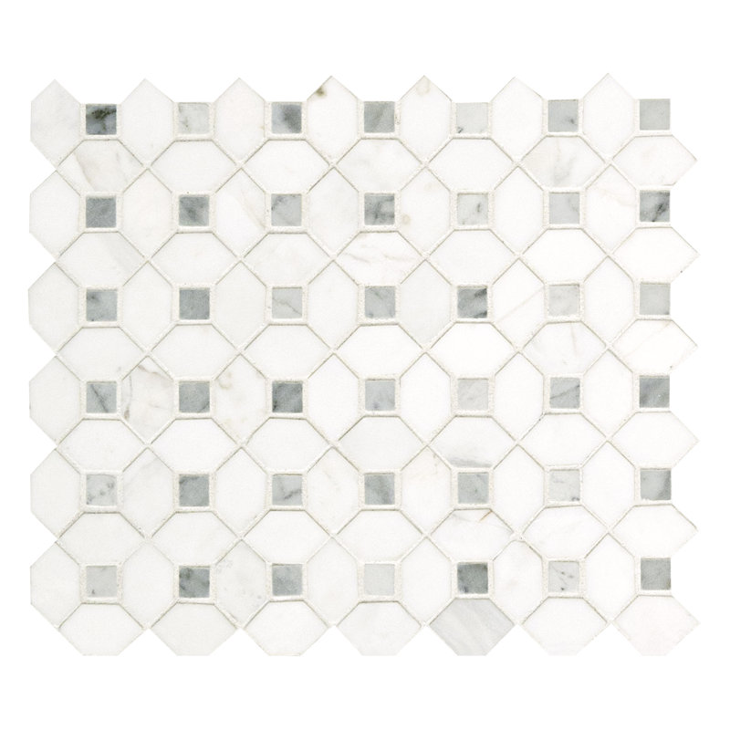 Geometric 13 in. x 13 in. Polished Marble Mosaic Floor and Wall Tile, Calabria Frost Gray