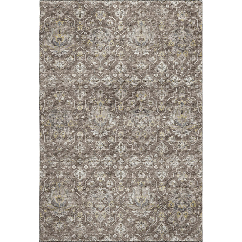 Premium Machine Washable Alliah AMF94 Brown Rug, Rectangle 3' x 5'