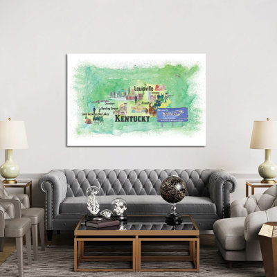 Kentucky Illustrated Travel Poster by Markus & Martina Bleichner - Wrapped Canvas Gallery-Wrapped Canvas Giclée
