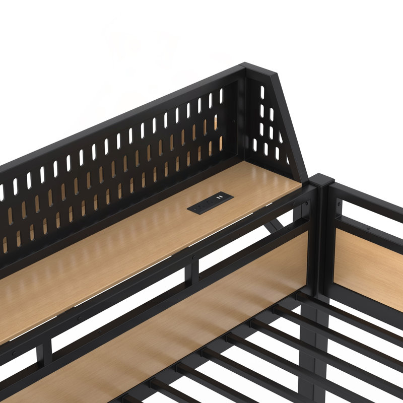 Lit superposé simple TG au-dessus de simple TG avec tablettes de rangement, panneau perforé, ports USB et lumières DEL