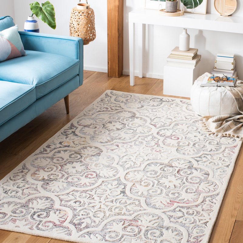 Eliathas Hand Tufted Wool And Cotton With Latex Damask Rug, Rectangle 5' x 8'