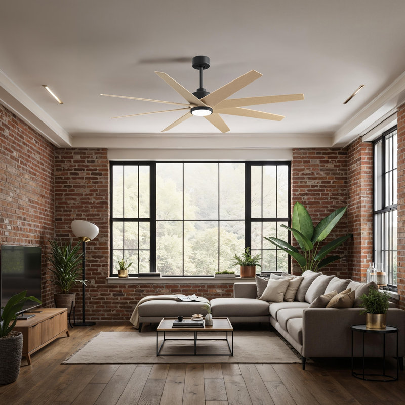 Ariella - Eight Blade Ceiling Fan - Integrated LED, Matte Black, Light Maple Tone
