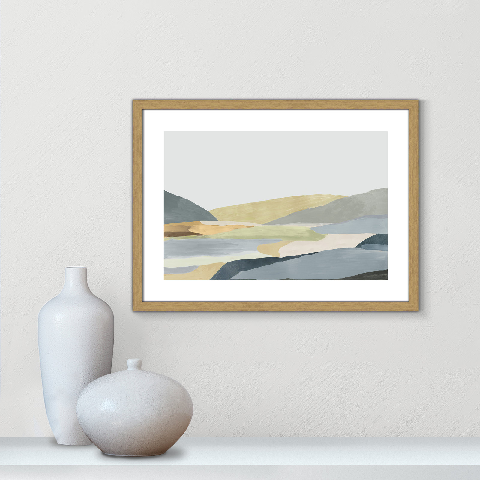 Blair "Warm Hills II" Painting, 17" H x 23" W x 0.75" D, Beige Framed Paper
