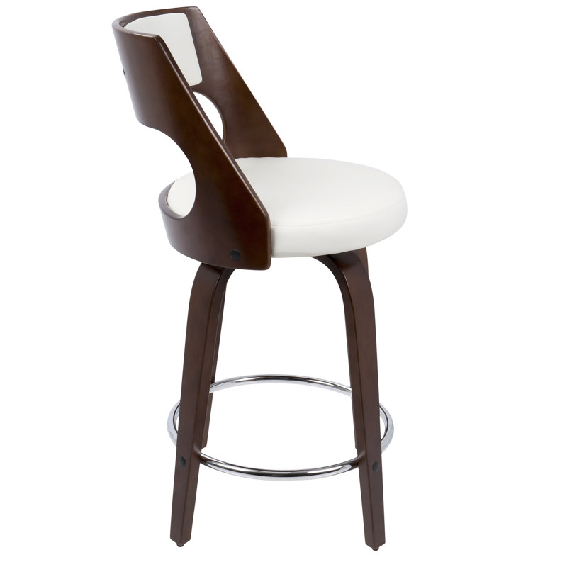 Betuel Swivel Upholstered Counter Stool, Counter Stool (24.5" Seat Height), White Faux Leather/Mahogany Frame