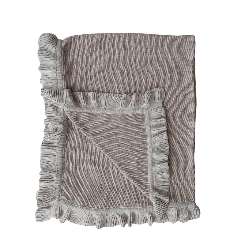 Cotton Knit Throw Blanket With Ruffled Edge