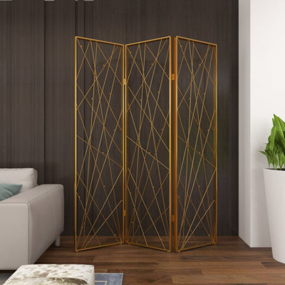 Metal Foldable Partition Wire Rod 3 Panel Abstract Partition Divider Screen with Small Ball Accents