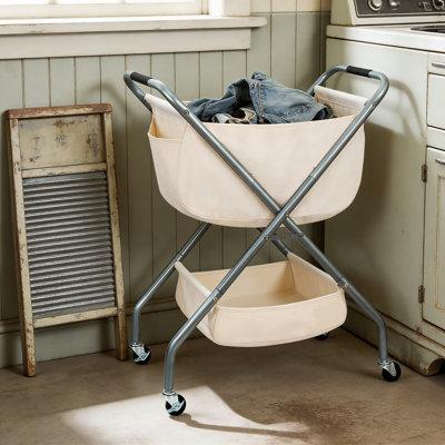Collapsible Laundry Cart With Wheels - Rolling Folding Hamper With Sturdy Steel Frame & Canvas Liner, Large Capacity Storage Basket For Home, Dorm, Or Small Spaces