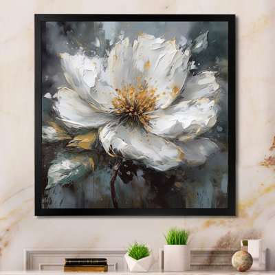 «Vibrant White Grey Peony Flower», impression sur toile