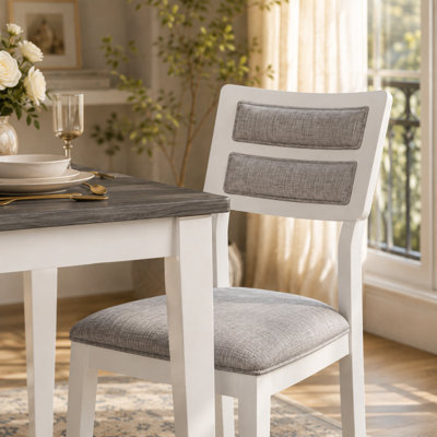 Marvello 60" 6-Piece Traditional Dining Set with 4 Upholstered Chairs and Bench, Mindi Veneer Tabletop, Rubber Wood Frame and Ergonomic Backs