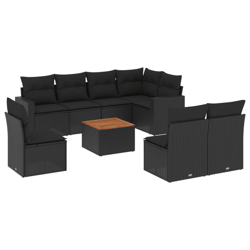  Ensemble de canapé de jardin en rotin PE grand modulaire noir, Noir, Noir