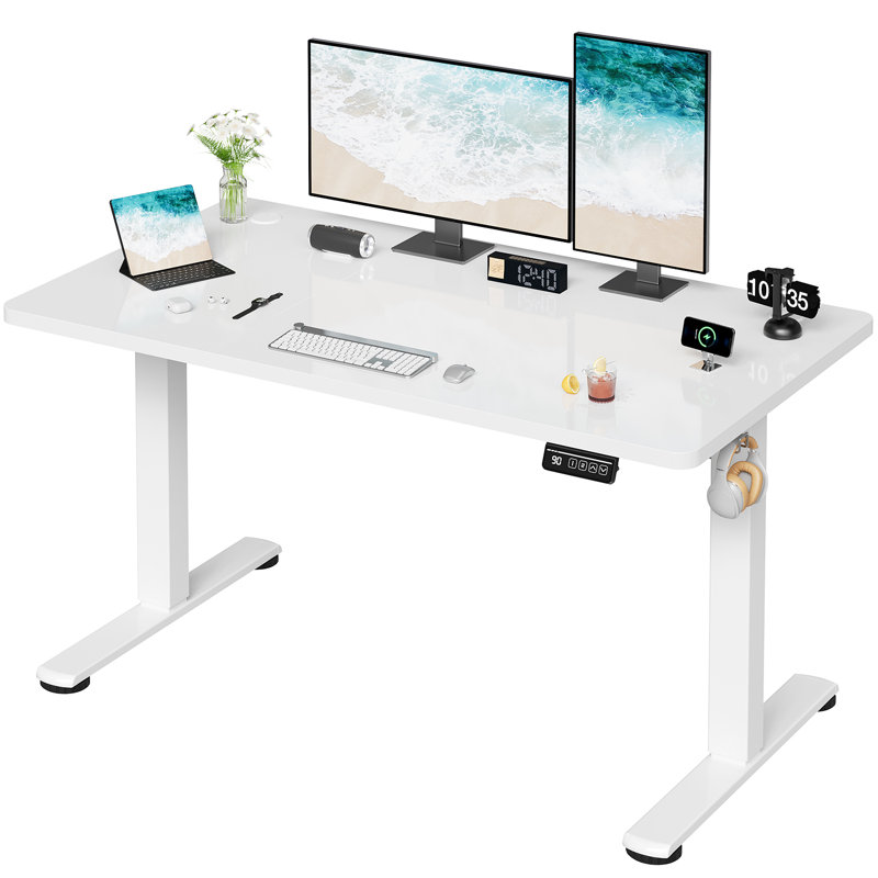 Adjustable Metal Base Standing Desk, White, White, 120cm W x 60cm D