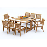6 Seats 7 Pcs Grade-A Teak Wood Dining Set: 60" Square Rectangle Butterfly Table And 6 Arbor Stacking Chairs (2 Arm & 4 Armless Chairs) #11AB1402