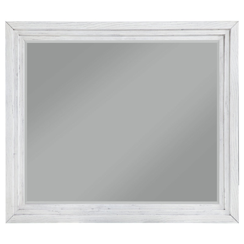 Miroir de commode Leva, bois blanc vieilli, verre biseauté, 38 po