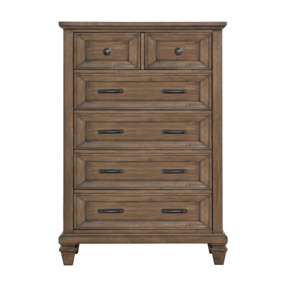 Commode haute Henry, bois d'acacia brun moka, 6 tiroirs