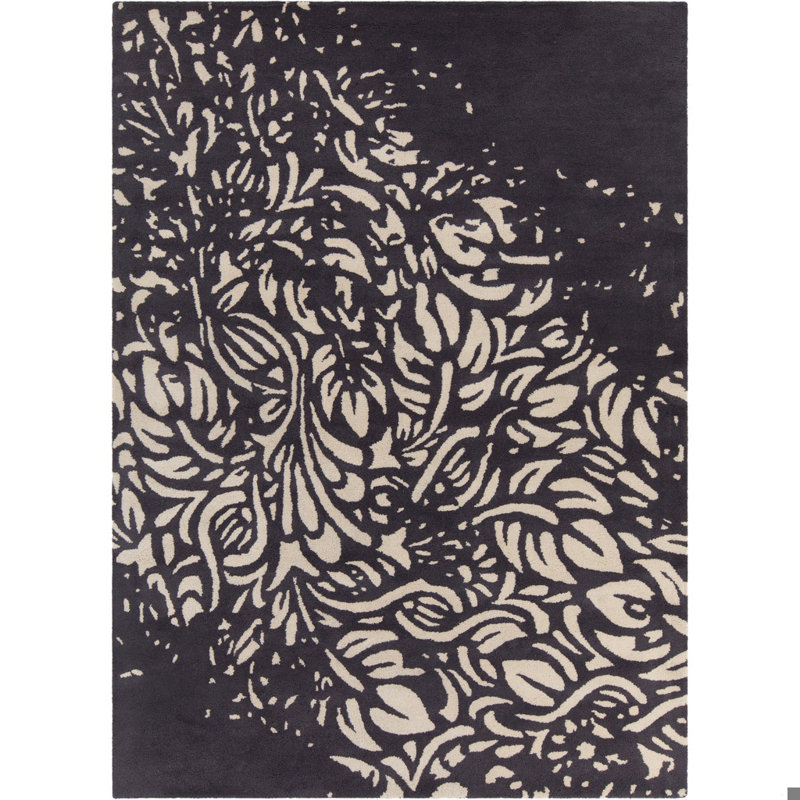 Tapis botanique transitionnel en laine touffeté à la main bleu marine, blanc et beige Medford, 5 pi x 7 pi