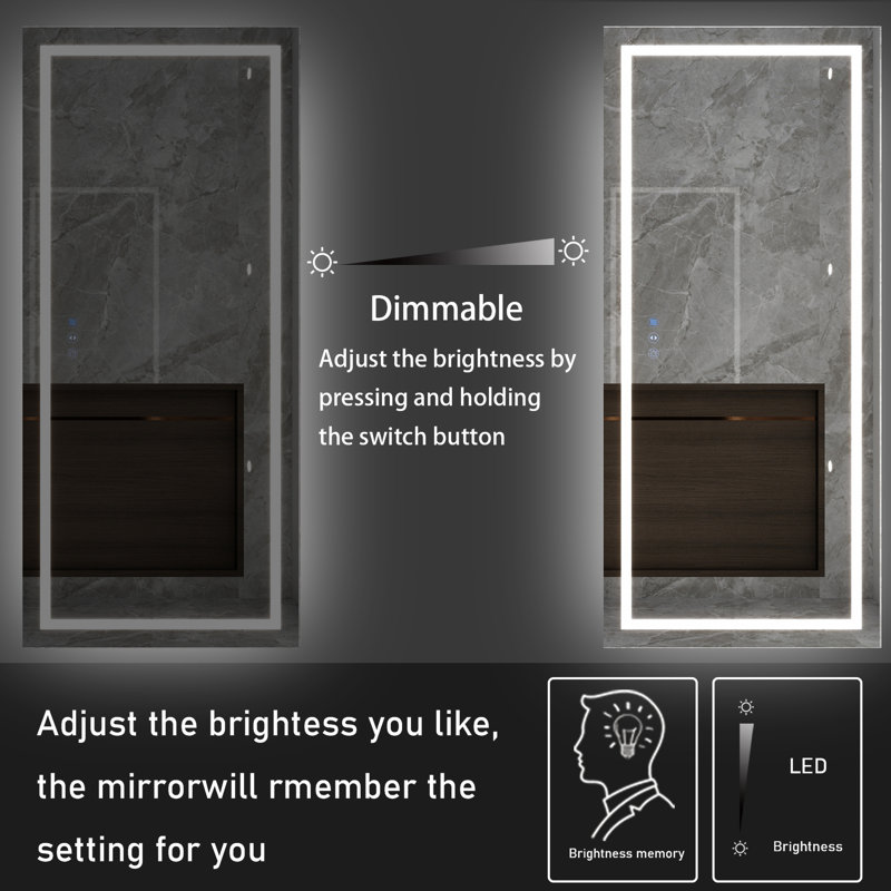 Frameless LED Light Anti-Fog Wall Bathroom Vanity Mirror with Backlit & Frontlit, 36" x 118"