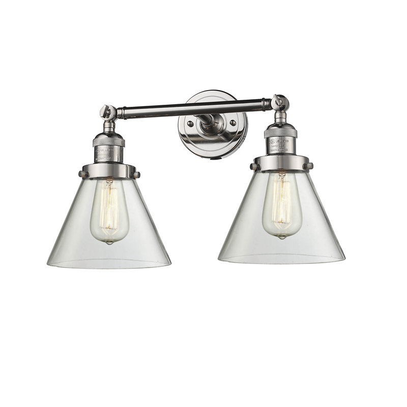 Cone 2 Light Bath Vanity Light, 6 Watt Vinage LED Bulb, Seedy, Polished Nickel