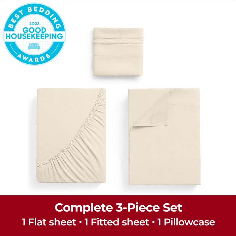 Ensemble de draps Mellanni 1800, Ensemble de draps pour taille de lit simple TG ave, Ivoire ivoire
