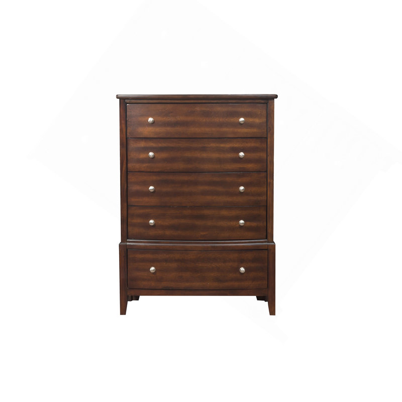 Meuble de chambre de style transitionnel cerise foncée 1pc de 5X tiroirs boutons de ton nickel satiné style transitionnel