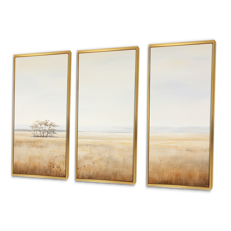 Ensemble de salon mural prairies prairies, Cadre flottant doré, H 40 po x l 60 po x P 1 po