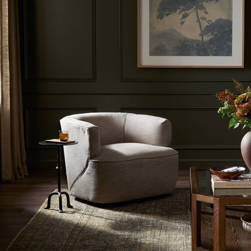 Mila Swivel Barrel Chair, Laken Stone Performance Textured Weave