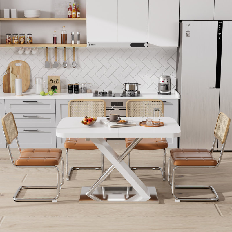 Ensemble de table de salle à manger extensible Modern, Brun, Blanc