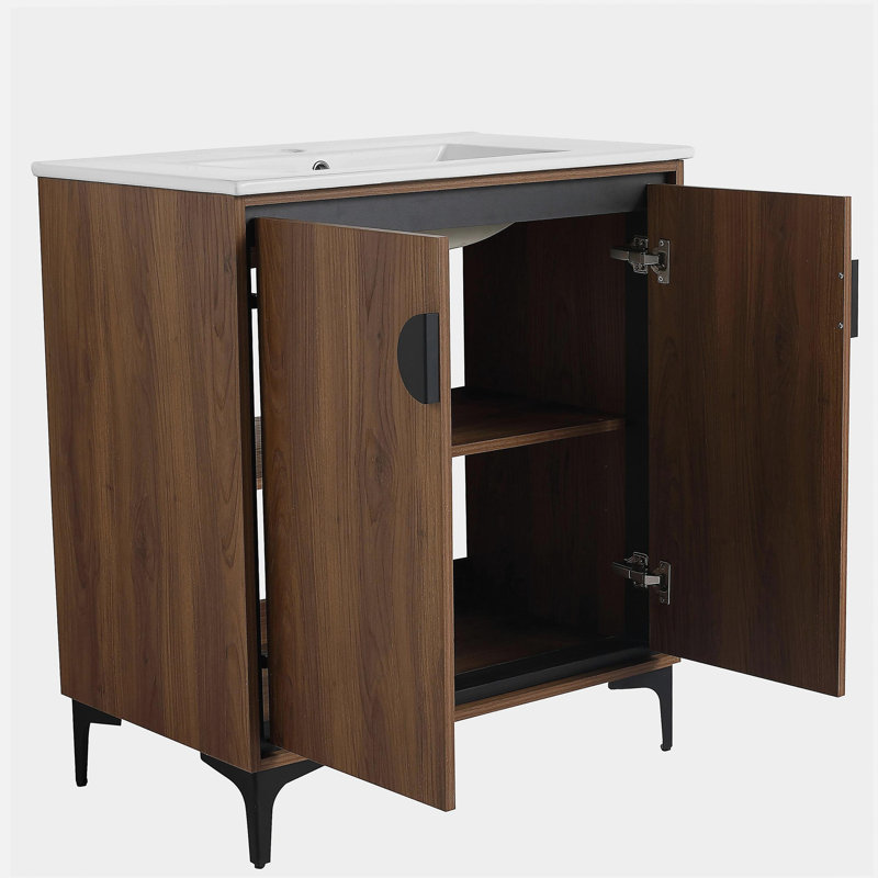 Meuble-lavabo de 30 po avec 2 portes, style armoire avec bois d'ingénierie et lavabo
