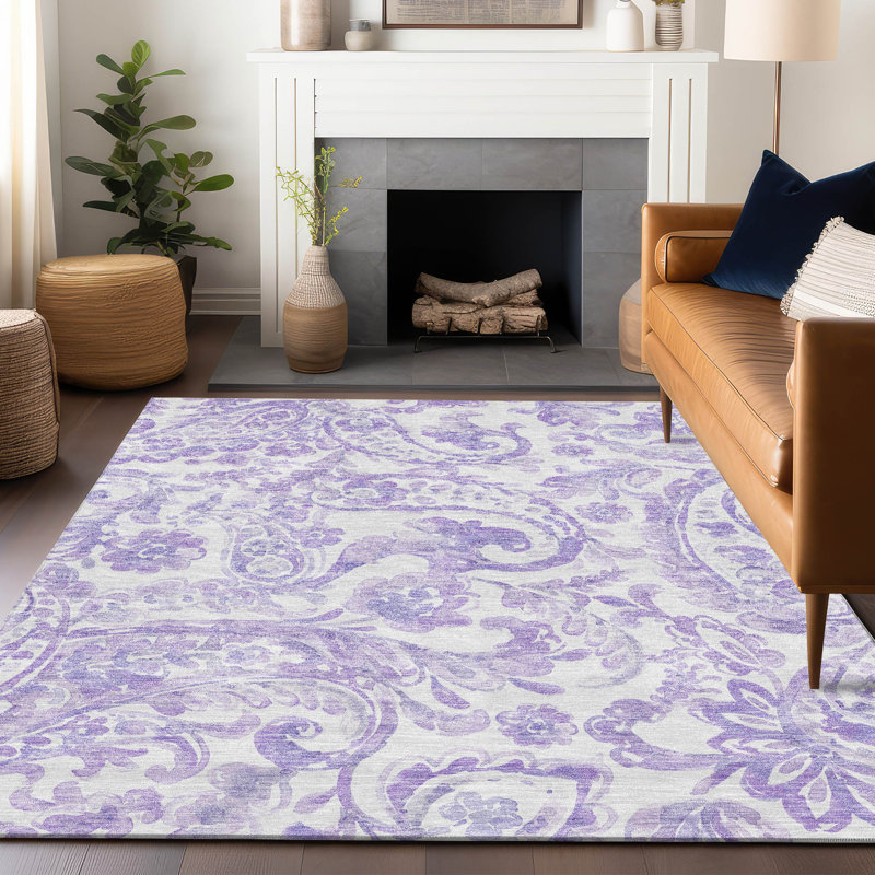 Premium Machine Washable Prisco Lavender Rug, Rectangle 8' x 10'