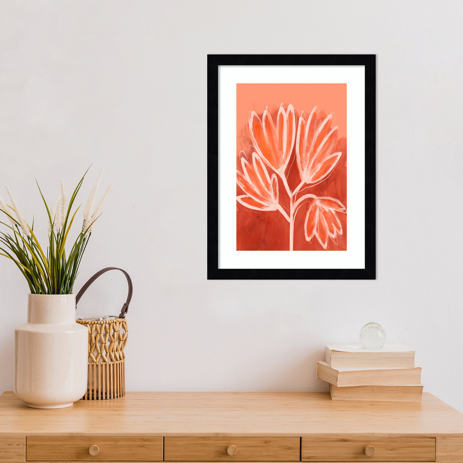Galya "Peachy Flowers" Print by Treechild, Black, 17" H x 13" W