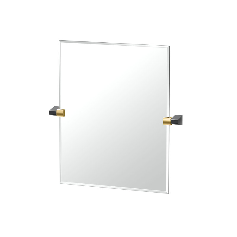 A-Line Wall Mounted Frameless Bathroom Vanity Mirror | Pivot Wall Mirror, Matte Black/Brushed Brass, 24" x 22.63"