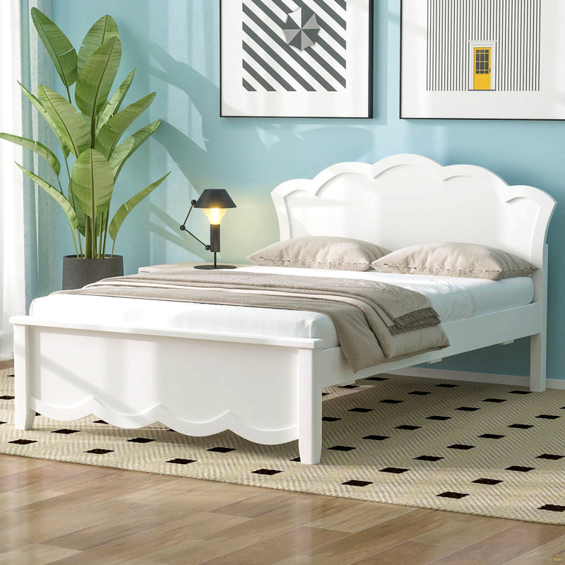 Lit plateforme simple en bois avec tête de lit, blanc
