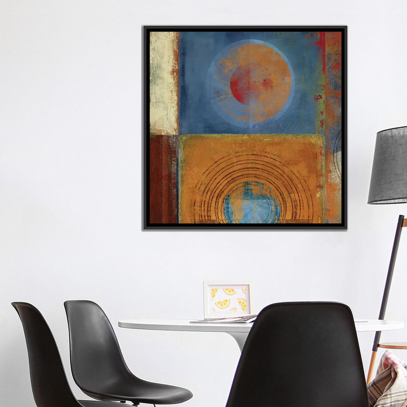 «Oribis Orange and Blue», reproduction sur toile, H 18 po x l 18 po x P 1,5 po, Toile avec cadre noir, Pas de tapis