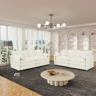 Oversized Deep Seat Luxury 2 Piece Sofa Set, 2 Pieces Of Loveseat Sofa, Modern Chenille Comfy Cloud Couches Set For Living Room Office With 4 Pillows,DIY Combination