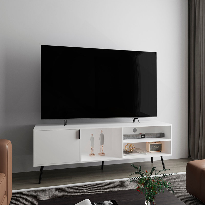 Meuble télé, 1 porte, 3 tablettes, blanc, Blanc
