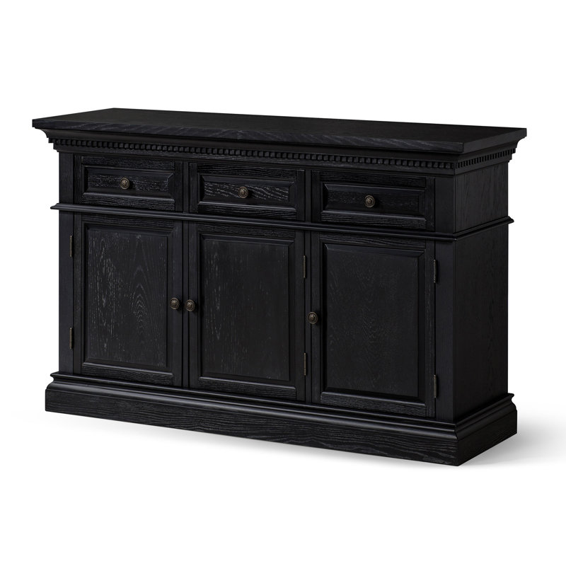 Theo Antiqued Black Wooden Sideboard with Raised Panel Doors