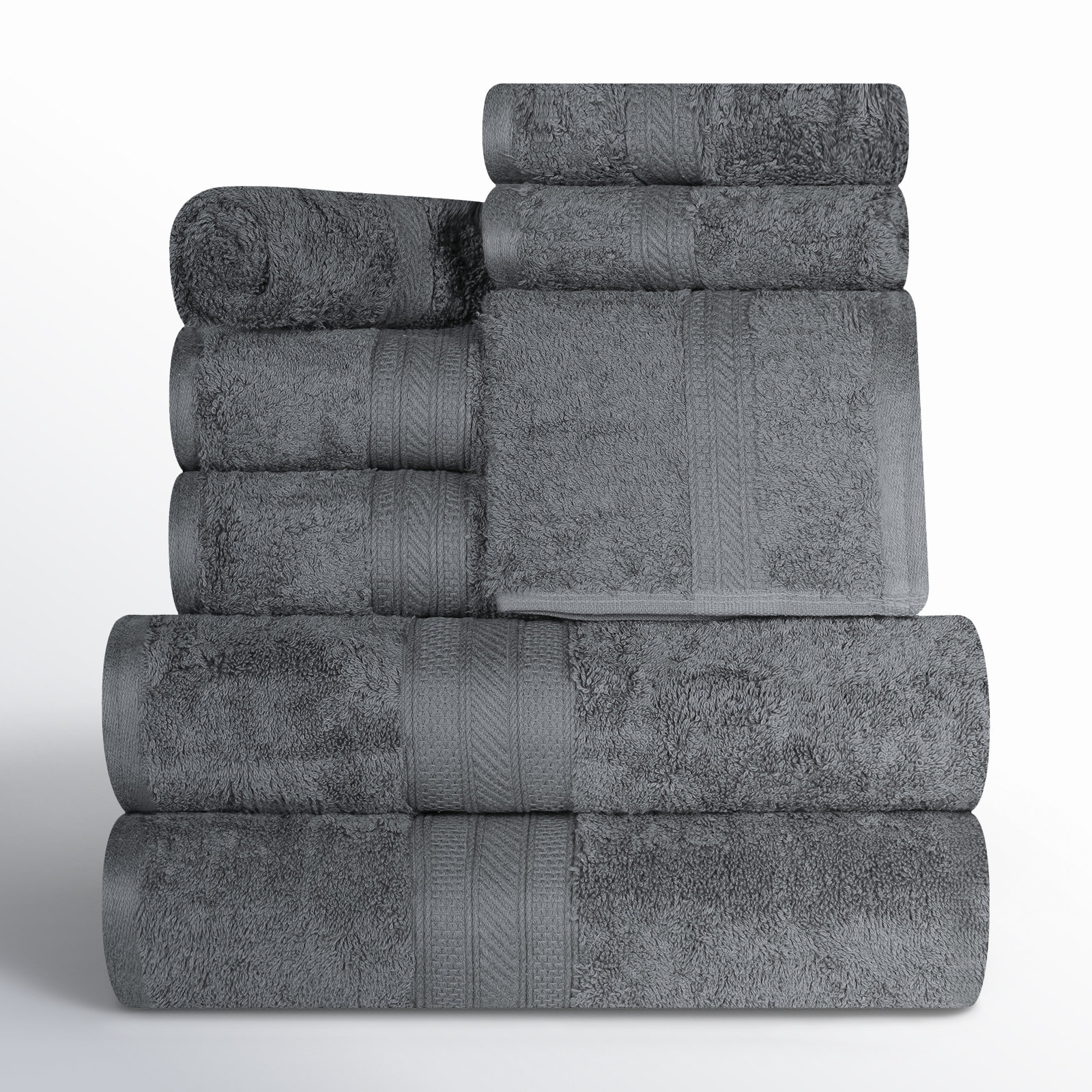 8-Piece Combed Cotton Towel Set, Gray